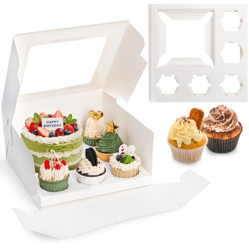 Dicunoy 6 Pack Bento Cake Box with Cupcakes, 13" Cookie Combo Box 6 Count