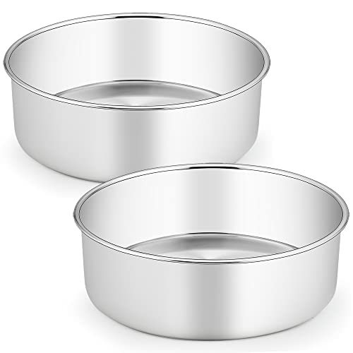 TeamFar 9 Inch Cake Pan, 9½” x 3” Stainless Steel Round Baking Pan Set of 2 - size: 9.5 x 3 Inch