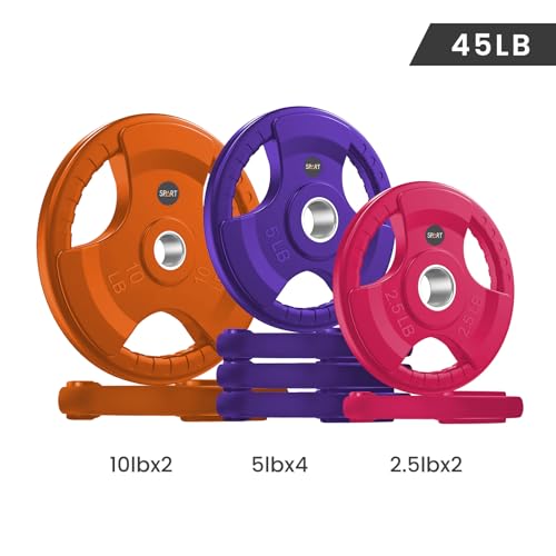 SPART 2-Inch Color Rubber Coated Olympic Grip Plate in Pairs or Single for Strength Training, Weightlifting and Bodybuilding, Solid Cast Iron Weight Plates for Barbell, 2.5LB/5LB/10LB/25LB/35LB/45LB, Two Years Warranty - color: 45LB SET