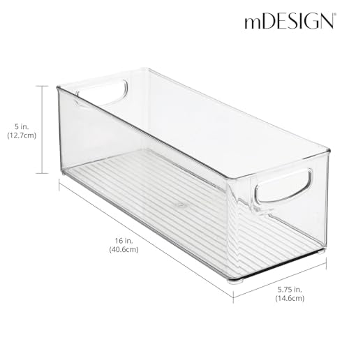 mDesign Plastic Stackable Kitchen Organizer - Storage Bin with Handles for Refrigerator, Freezer, Cabinet, and Pantry Shelves Organization - Food Container - Ligne Collection - 8 Pack - Clear - size: 16 x 6 x 5