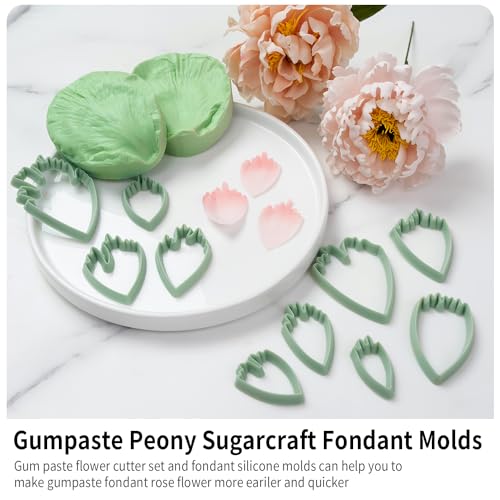 KALAIEN Peony Flower Silicone Veined Mold Petal Fondant Mold - color: Peony