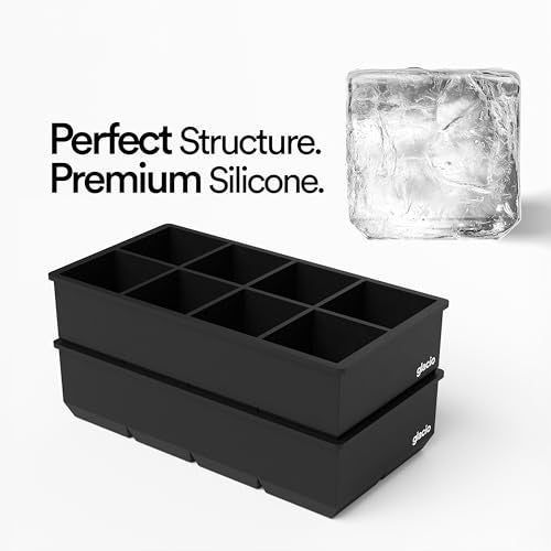 Ice Cube Molds, 2 Pack Silicone Trays for 8 Large Square Cubes - color: 2" Cube (Black)
