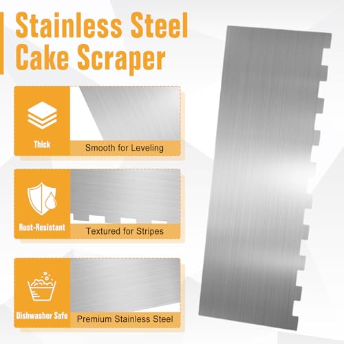 4Pack Stainless Steel Scraper Set 8.66Inch(22cm) Double-Sided Patterned Edge Comb & 3Pcs Shape Scrapers