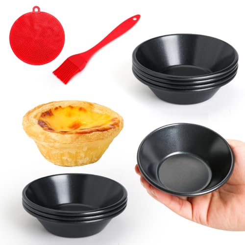 8 Pack Egg Tart Molds, Non-Stick Tartlets Dessert Mold Pans, Mini Tiny Pie Carbon Steel Muffin Tins, Cupcake Pans w/Oil & Dish Brushes for Cakes, Cookies, Quiche - color: Black 3-inch 8 Pcs
