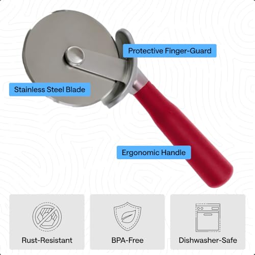 GORILLA GRIP Patented Stainless Steel Large Pizza Cutter Wheel, Red - color: Red
