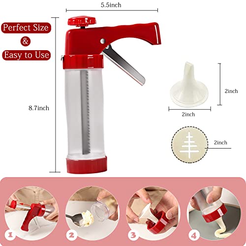 Cookie Press for Baking, Spritz Cookie Press, Thicken Cookies Press Gun Kit with 16 Discs and 6 Decorating Tips, Suitable for DIY Cookies Maker and Cake Icing (Red)