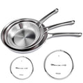 ROVSUN 8-10-12 Inch Stainless Steel Cookware Set, Tri-Ply Skillets Set with Lids, Full Clad Stainless Steel Chef's Pan, PFOA & PTFE Free Skillets, Compatible for All Cooktops, Dishwasher & Oven Safe - size: 5-Pieces Skillet with Lids