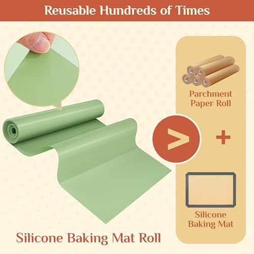 GTJ Silicone Baking Mat Roll, Reusable Baking Sheet Liners, 16 in x 10 ft - color: Matcha Green, size: 120"L x 16"W