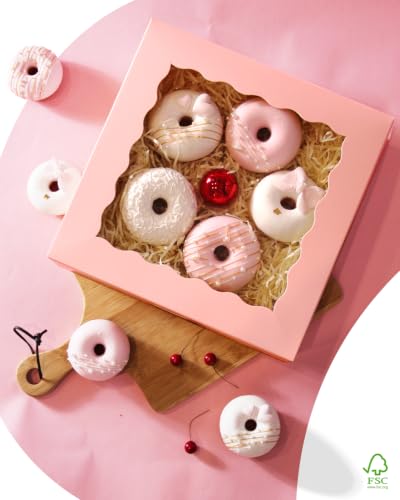 qiqee Auto-pop up Cookie Box with Window 8"x8"x2.5" 240Pcs Bakery Box Pink - color: 240Packs, Pink
