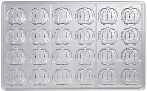 Martellato MA1992 Clear Polycarbonate Chocolate Mold with 12 + 12 Halloween-Pumpkin Cavities, Each 34mm x 31mm x 15mm High