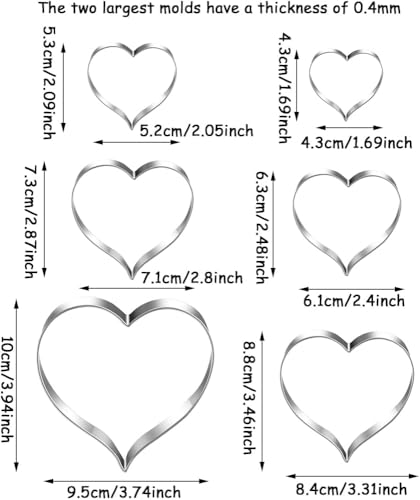 MrCookie Heart Cookie Cutters Set,6pc,Thickened Stainless Steel - color: Heart