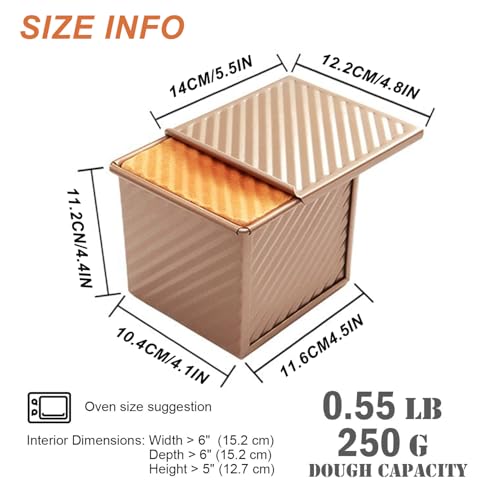 Axim Loaf Pan with Lid,250g/0.55Lb Non-Stick Square Carbon Steel Bakeware Toast Mold with with Slide Cover,Mini Loaf Pans for Baking Bread (2 Pcs)
