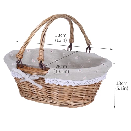 Handwoven Wicker Bread Basket with Handles,12.6in Bread Baskets for Serving Sourdough Proofing with Removable Liner,for Kitchen Counter,Picnic Basket,Easter Basket,and Fruits Vegetable Storage - size: samll