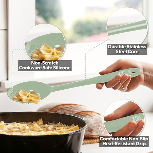 DI ORO Silicone Cooking Spoons - Solid & Slotted Set, 2-Pc Sage - color: Sage