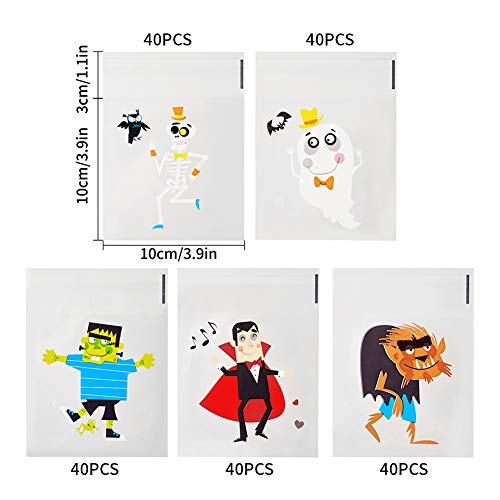 CCINEE 200pcs Halloween Treat Bags Clear Self-adhesive Candy Bags Cellophane Plastic Cookie Bags for Party Favors Halloween Decoration - size: 200 Count (Pack of 1)