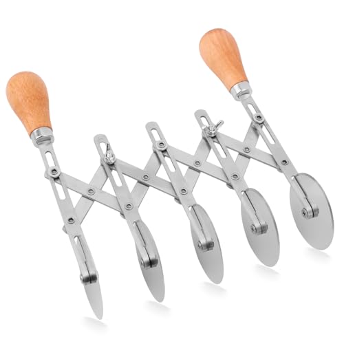 5-Wheel Pastry Cutter, Stainless Steel Dough Divider with Wooden Handle Adjustable Heavy Duty Pastry Wheel Multi-Use Kitchen Utensil for Pizza Pies Pasta Waffles Dough Brownies Lattice