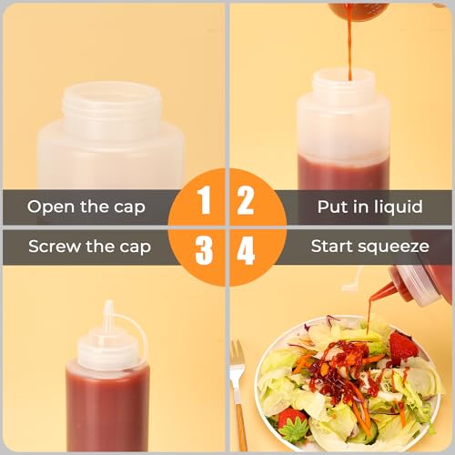 DHSBTLS 16 oz Plastic Squeeze Bottles with Tethered Caps, 12 Pack - color: 16oz-12 Pack