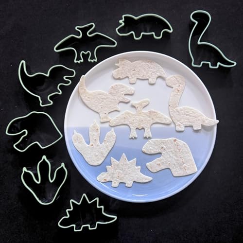LUBTOSMN 7 Piece Dinosaur Cookie Cutters Set, Silicone Rim Baking Set