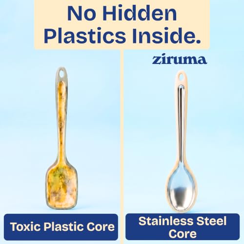 NonToxic Platinum Silicone Utensils, 100% Plastic-Free, 8-Pcs, Beige - color: Beige