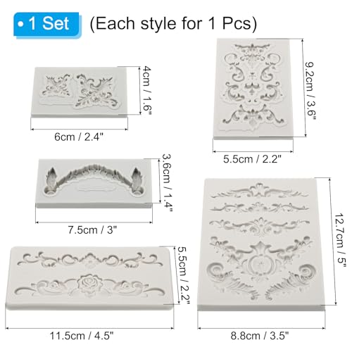 PATIKIL 5PCS Polymer Clay Mold, Clay Mold Fondant Mold 3D Baroque Iod-Mold Silicone for Crafts Air Dry DIY Cakes Chocolate Candy Sugar Baking, Grey