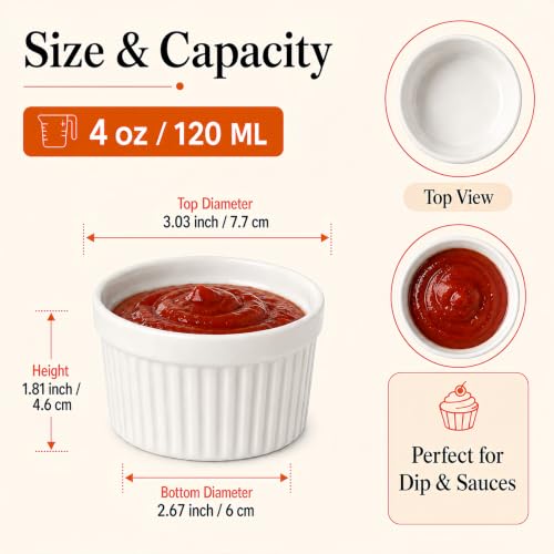 WERTIOO Ramekins 4 oz Oven Safe, 12 Pack Creme Brulee Ramekin Baking Dishes - size: 4 OZ