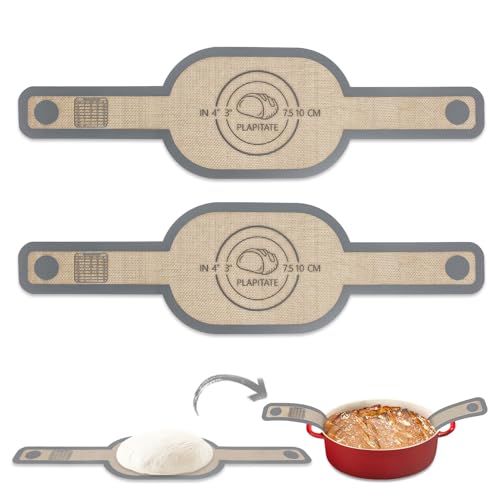 PLAPITATE Silicone Bread Sling Dutch Oven Liner, Non-Stick & Easy Clean Reusable Oval Silicone Baking Mat with Long Handles, Easy to Transfer Sourdough - 2 Gray Set - color: Gray Oval