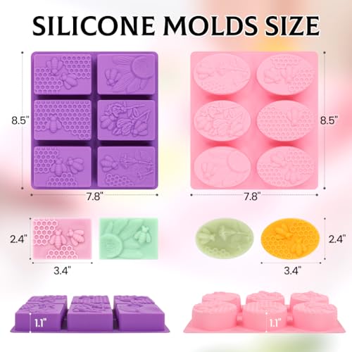 SJ 3D Bee Honeycomb Soap Mold Set, 2-Pack 6-Cavity Silicone Soap Molds - color: Pink+Purple / 3D Honeycomb