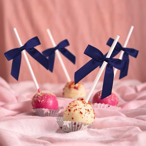 50 Pcs Satin Bows with Twist Ties, 2.5 Inch Gift Wrapping Bows, Navy Blue - color: Navy Blue