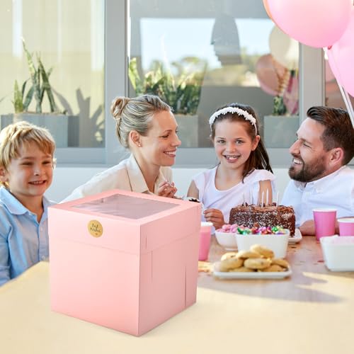 12Pcs Cake Boxes, 12x12x12 Inches Tall Cake Boxes with Window, Pink - color: Pink, size: 12x12x12inch