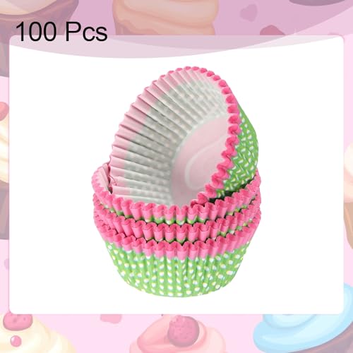 HARFINGTON 100 Count Cupcake Liners Cupcake Cups Green Dots Pink Love - color: Green Pink