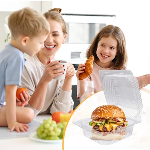 200 Pack Clear Plastic Take out Containers,Disposable Fancy Hinged Top Square Clamshell Food Boxes,Cake Slice Clamshell Container Tray with Clear Lids for Pastry,Salad,Dessert,5.4x4.8x2.8 Inch - color: Clear 200PCS