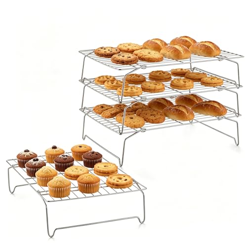 LIANYU Cooling Rack 15"x10", 4-Tier Stackable & Collapsible Cooling Racks