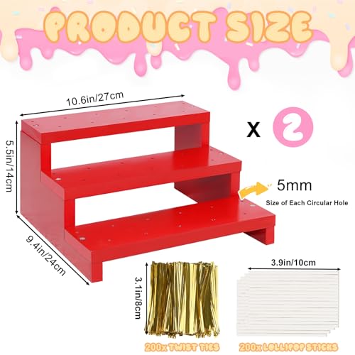Wooden Cake Pop Stand, 2 Pcs 33 Hole Lollipop Holder for Wedding Birthday - color: Red-2P