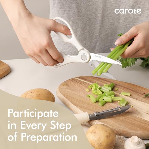 CAROTE 22-Piece Cooking Utensils Set with Wood Cool-Touch Handles, Cream - size: 22 PCS