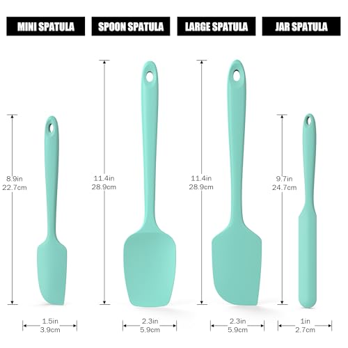 Doosu 600°F Heat Resistant Silicone Spatula Scrapers (Set of 4, Aqua Sky) - color: Aqua Sky, size: Set of 4