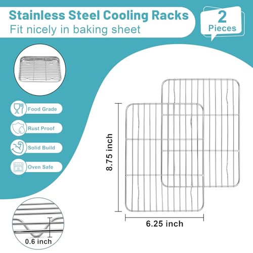 TeamFar Cooling Rack, 8.75” x 6.25” Stainless Steel Wire Baking Rack, 2PCS - size: 8.75"*6.25"