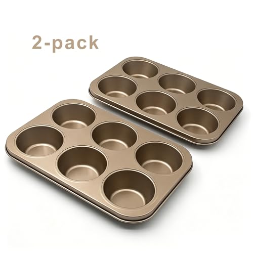 Non-Stick Gold Jumbo Muffin Pans, 6-Cup Set of 2 - color: Gold