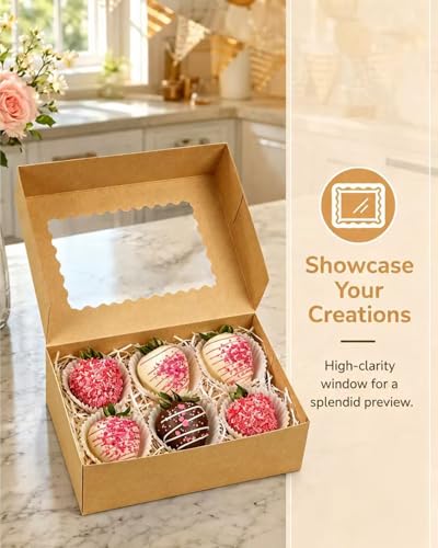 qiqee Auto-pop up Bakery Box with Window 9"x6"x2.5" 150Pcs Bakery Box Brown - color: 9x6x2.5, 150Pcs, Brown