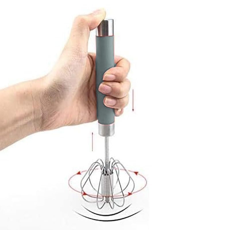 Stainless Steel Semi-automatic Egg Whisk - 3PCS Hand Push Rotary Whisk Blender (Blue)