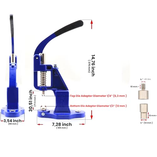 Hand Press Machine Set with Essential Dies for Snap Buttons, Grommet Eyelets, Rivets, Popper Fasteners Setting and Hole Punchers - color: Blue Press with Die Set
