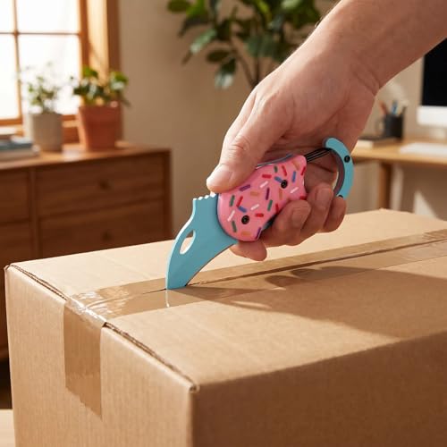 Donut Knife, Cute Folding Keychain Box Cutter with Carabiner Clip