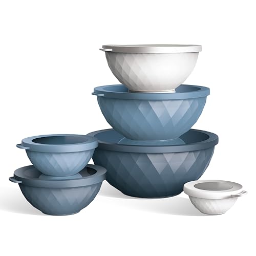 COOK WITH COLOR Mixing Bowls with Lids - 12 Piece Plastic Nesting Bowls Set includes 6 Prep Bowls and 6 Lids, Microwave Safe Mixing Bowl Set, Denim Diamond - color: Denim Diamond