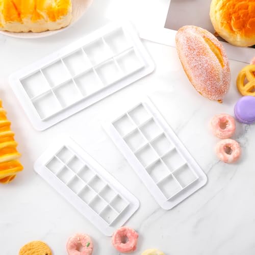 3Pcs White Square Cookie Cutter Set, 3 Size Multicutter Square Cake Fondant Cutter Geometric Baking Tools Biscuit Cutters Cake Decorating