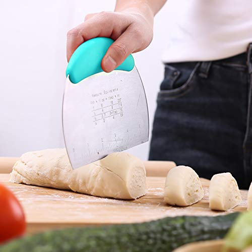 1 pcs Dough Pastry Scraper Chopper/Stainless Steel Dough Scraper Cutter with Ergonomic Rubber Non-Slip Grip/Dough Scraper Cutter/Pro Pastry Pizza Cutter Chopper (Blue) - color: Blue