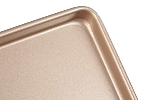 11 Inch Baking Sheets Pan Nonstick Set of 2, Walooza Cookie Sheet Replacement Toaster Oven Tray，Deep Size 1 inch Bakeware, Non Toxic & Heavy Duty & Easy Clean - color: Champagne Gold, size: 11 X 9 X 1 inch
