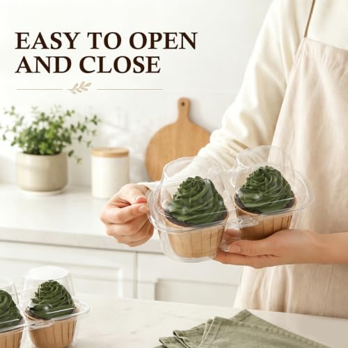 25PCS 2 Compartment Clear Cupcake Containers, Plastic Cupcake Holders 2 Cavity Stackable Deep Dome Clear Cupcake Holders, Cupcake Carrier for Cake Store and Bakery