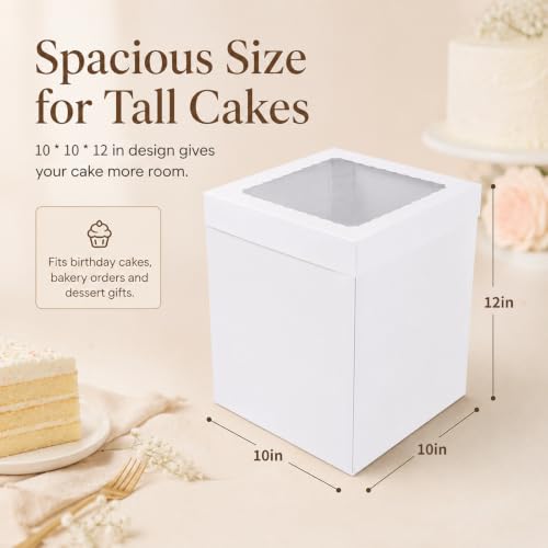 JCD White 10x10x12 Corrugated Tall Cake Boxes for 8in Multi-Layer Cakes - size: 10*10*12inch/5pcs