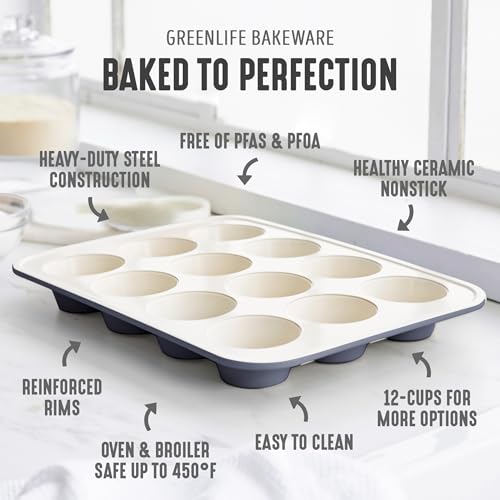 GreenLife 12 Cup Ceramic Nonstick Muffin Pan, Black - color: Black, size: 12 Cup Muffin Pan