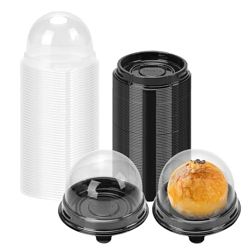 NPLUX 50 Pack Black Mini Individual Cupcake Containers with Clear Lids - color: Black-50Pack