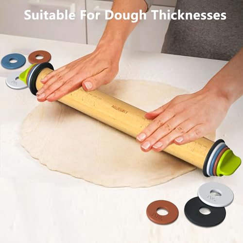 Adjustable Rolling Pin with 4 Thickness Rings &Pastry Mat For Baking Dough - color: Rolling Pin+Mat